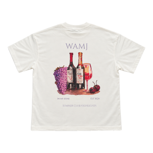 Vintage Cellar Tee by WAMJ, vintage white tee, back view with wine and grapes graphic