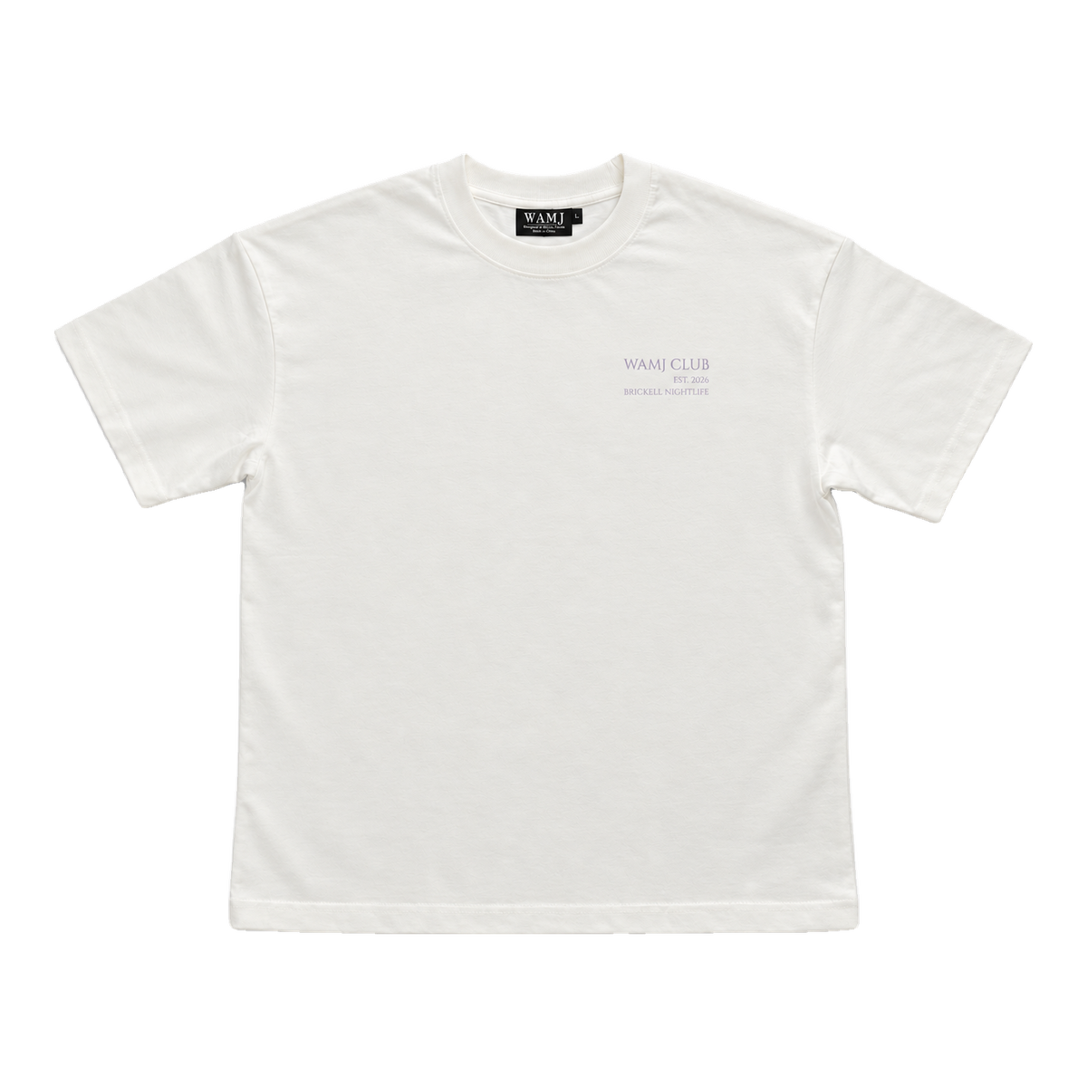 Vintage Cellar Tee by WAMJ, vintage white tee, front view with WAMJ Club chest print