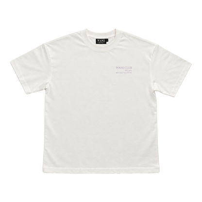 Vintage Cellar Tee by WAMJ, vintage white tee, front view with WAMJ Club chest print