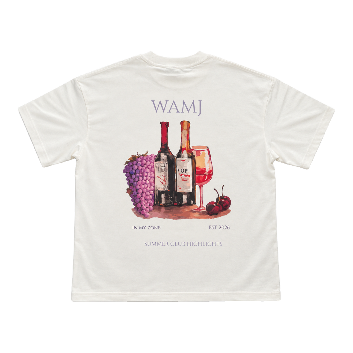 Vintage Cellar Tee by WAMJ, vintage white tee, back view with wine and grapes graphic