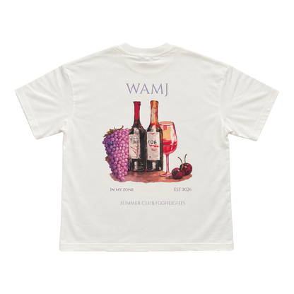 Vintage Cellar Tee by WAMJ, vintage white tee, back view with wine and grapes graphic